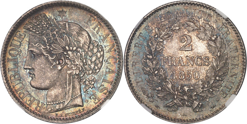 FRANCE
IIe République (1848-1852). 2 francs Cérès 1850, A, Paris.NGC MS 66 (2125...