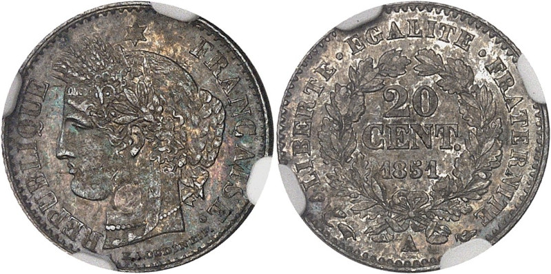 FRANCE
IIe République (1848-1852). 20 centimes Cérès 1851, A, Paris.NGC MS 63 (6...