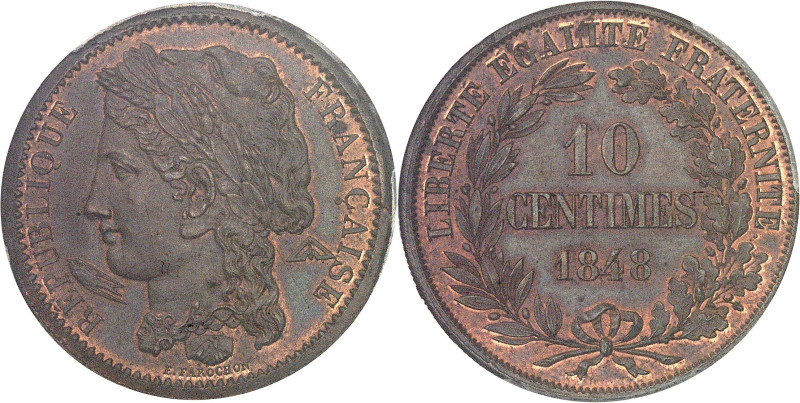 FRANCE
IIe République (1848-1852). Essai-piéfort de 10 centimes, concours de 184...