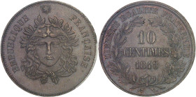 FRANCE
IIe République (1848-1852). Essai-piéfort de 10 centimes, concours de 1848, premier type par Gayrard 1848, Paris.PCGS SP62BN (45956244).
Av. RE...