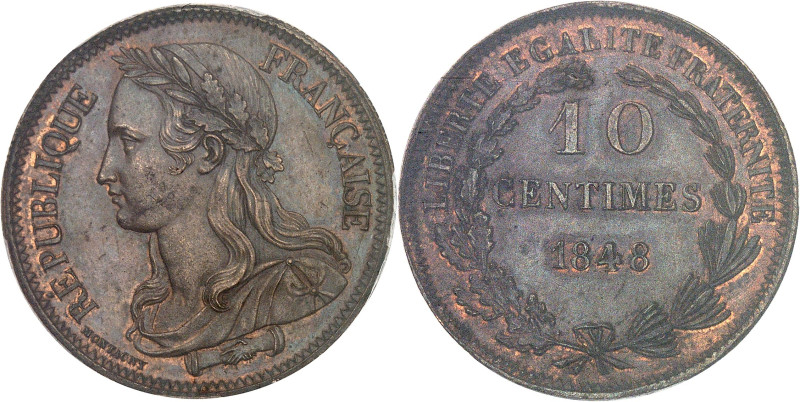 FRANCE
IIe République (1848-1852). Essai-piéfort de 10 centimes, concours de 184...