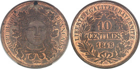 FRANCE
IIe République (1848-1852). Essai-piéfort de 10 centimes, concours de 1848, par Moullé 1848, Paris.PCGS SP63RB (45956248).
Av. REPUBLIQUE FRANC...
