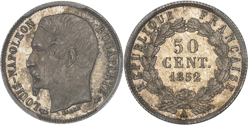 FRANCE
IIe République (1848-1852). 50 centimes Louis-Napoléon Bonaparte 1852, A,...