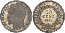 FRANCE
IIe République (1848-1852). 50 centimes Louis-Napoléon Bonaparte 1852, A, Paris.PCGS MS67 (46420499).
Av. LOUIS-NAPOLEON BONAPARTE. Tête nue à ...