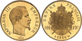 FRANCE
Second Empire / Napoléon III (1852-1870). 100 francs tête nue, aspect Flan bruni (PROOFLIKE) 1856, A, Paris.NGC MS 63 PL (6631354-002).
Av. NAP...