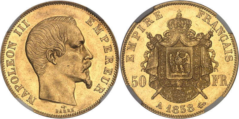 FRANCE
Second Empire / Napoléon III (1852-1870). 50 francs tête nue 1858, A, Par...