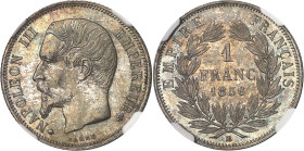 FRANCE
Second Empire / Napoléon III (1852-1870). 1 franc tête nue 1856, BB, Strasbourg.NGC MS 66 (6633192-019).
Av. (différent) NAPOLEON III EMPEREUR ...