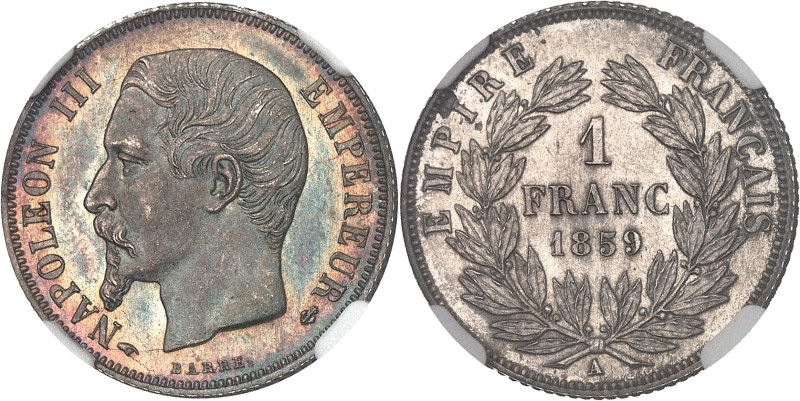 FRANCE
Second Empire / Napoléon III (1852-1870). 1 franc tête nue 1859, A, Paris...