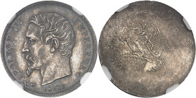 FRANCE
Second Empire / Napoléon III (1852-1870). Essai uniface d’avers de 50 centimes tête nue en bronze-argenté ND (1855), Paris.NGC MS 63 (6631356-0...