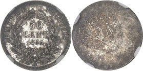 FRANCE
Second Empire / Napoléon III (1852-1870). Essai uniface de revers de 50 centimes tête nue en bronze-argenté 1855, A, Paris.NGC MS 64 (6631356-0...