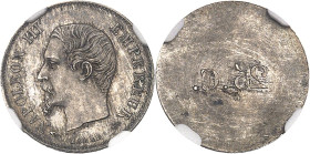 FRANCE
Second Empire / Napoléon III (1852-1870). Essai uniface d’avers de 20 centimes tête nue en bronze-argenté ND (1855), Paris.NGC MS 62 (6631356-0...