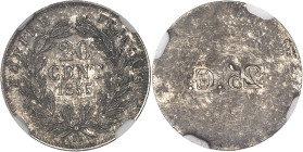FRANCE
Second Empire / Napoléon III (1852-1870). Essai uniface de revers de 20 centimes tête nue en bronze-argenté 1855, A, Paris.NGC MS 64 (6631356-0...