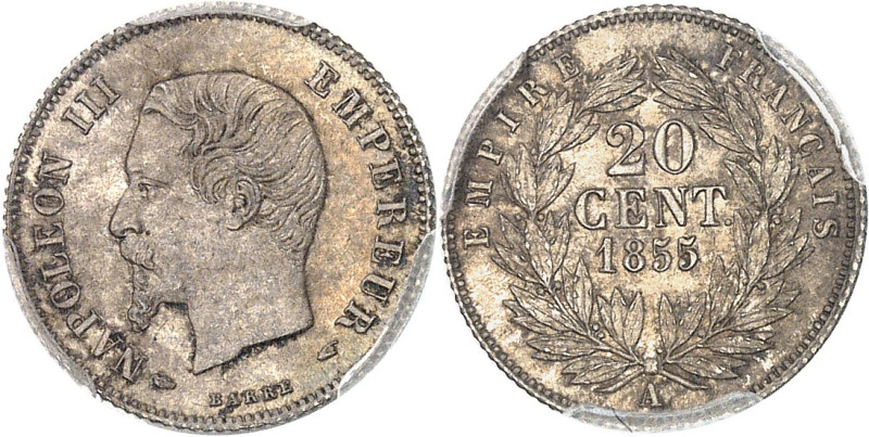 FRANCE
Second Empire / Napoléon III (1852-1870). 20 centimes tête nue 1855, A, P...