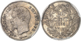 FRANCE
Second Empire / Napoléon III (1852-1870). 20 centimes tête nue 1855, A, Paris.PCGS MS65 (45235167).
Av. (différent) NAPOLEON III - EMPEREUR (di...