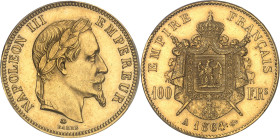 FRANCE
Second Empire / Napoléon III (1852-1870). 100 francs tête laurée 1864, A, Paris.PCGS MS61 (32988196).
Av. NAPOLEON III EMPEREUR. Tête laurée à ...