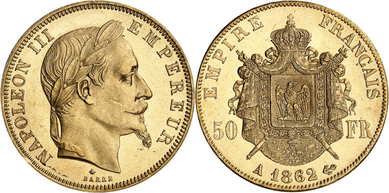 FRANCE
Second Empire / Napoléon III (1852-1870). 50 francs tête laurée 1862, A,...