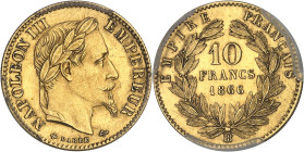 FRANCE
Second Empire / Napoléon III (1852-1870). 10 francs tête laurée, grand BB 1866, BB, Strasbourg.PCGS MS64 (43256198).
Av. NAPOLEON III EMPEREUR....