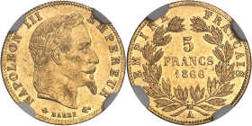 FRANCE
Second Empire / Napoléon III (1852-1870). 5 francs tête laurée 1866, A, Paris.NGC MS 64 (6630870-045).
Av. NAPOLEON III EMPEREUR. Tête laurée à...