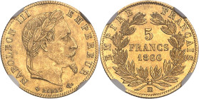 FRANCE
Second Empire / Napoléon III (1852-1870). 5 francs tête laurée 1866, BB, Strasbourg.NGC MS 64 (5789695-017).
Av. NAPOLEON III EMPEREUR. Tête la...