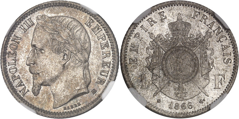 FRANCE
Second Empire / Napoléon III (1852-1870). 1 franc tête laurée 1866, BB, S...