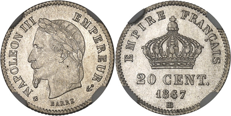 FRANCE
Second Empire / Napoléon III (1852-1870). 20 centimes, tête laurée 1867, ...