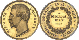 FRANCE
Second Empire / Napoléon III (1852-1870). Médaille d’Or, prix de moralité et progrès du concours départemental du Gers, par H. de Longueil 1857...