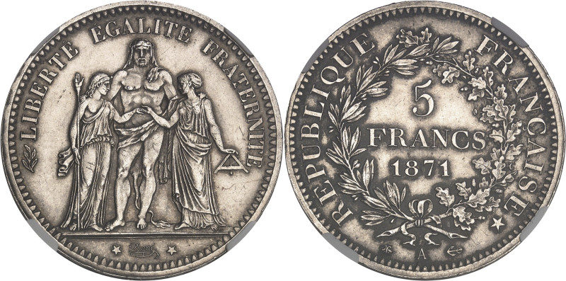 FRANCE
Gouvernement de Défense Nationale (1870-1871). 5 francs Hercule 1871, A, ...