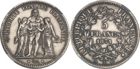 FRANCE
Gouvernement de Défense Nationale (1870-1871). 5 francs Hercule 1871, A, Paris.NGC UNC DETAILS CLEANED (6633192-001).
Av. LIBERTÉ ÉGALITÉ FRATE...