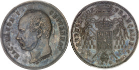 FRANCE
IIIe République (1870-1940). Essai au module de 5 francs Mac Mahon, frappe spéciale (SP) 1874, Bruxelles (Würden).PCGS SP61 (41702301).
Av. MAC...