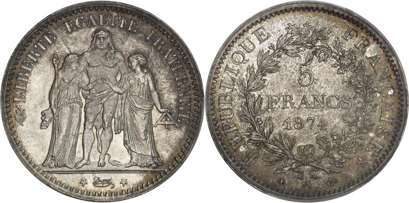 FRANCE
IIIe République (1870-1940). 5 francs Hercule 1874, A, Paris.PCGS MS66 (...