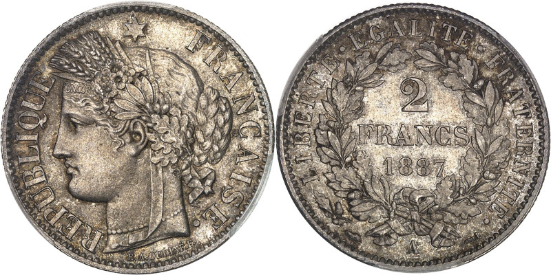 FRANCE
IIIe République (1870-1940). 2 francs Cérès 1887, A, Paris.PCGS MS66+ (40...