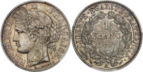 FRANCE
IIIe République (1870-1940). 1 franc Cérès 1887, A, Paris.PCGS MS67 (39699640).
Av. RÉPUBLIQUE FRANÇAISE. Tête de la République à gauche en Cér...