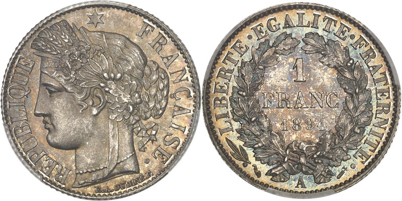 FRANCE
IIIe République (1870-1940). 1 franc Cérès 1894, A, Paris.PCGS MS66 (3892...