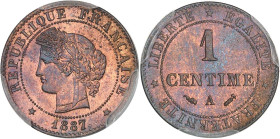 FRANCE
IIIe République (1870-1940). 1 centime Cérès 1887, A, Paris.PCGS MS65RB (40434896).
Av. RÉPUBLIQUE FRANÇAISE (date). Tête de la République à ga...