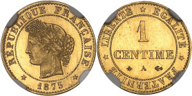FRANCE
IIIe République (1870-1940). Épreuve en Or de 1 centime Cérès, Flan bruni (PROOF) 1875, A, Paris.NGC PF 65 (3236303-004).
Av. RÉPUBLIQUE FRANÇA...