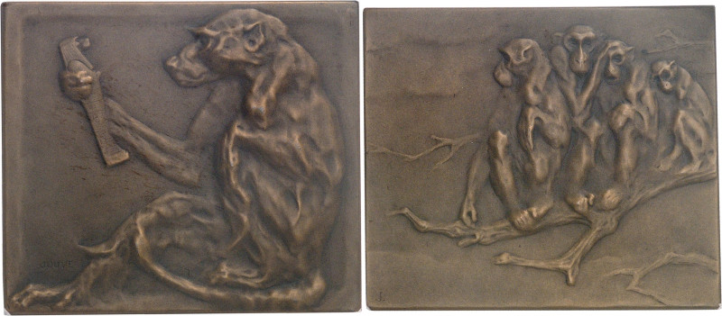 FRANCE
IIIe République (1870-1940). Médaille, Le singe à la statuette par Paul J...