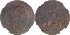 FRANCE
IIIe République (1870-1940). Essai de 10 centimes Daniel-Dupuis, non daté avec ESSAI en creux sur la tranche ND (1897), Paris.NGC MS 62 BN (577...