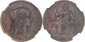 FRANCE
IIIe République (1870-1940). Présérie de 5 centimes Daniel-Dupuis, daté sans ESSAI, flan mat 1897, Paris.NGC MS 62 BN (5777692-002).
Av. REPUBL...