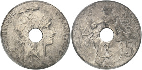 FRANCE
IIIe République (1870-1940). Épreuve de 5 centimes Daniel-Dupuis, perforée, flan court en nickel 1907, Paris.PCGS SP65 (80507882).
Av. REPUBLIQ...