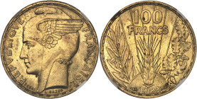 FRANCE
IIIe République (1870-1940). Essai de 100 francs Bazor, au type définitif, en cupro-aluminium doré 1929, Paris.NGC UNC DETAILS OBV CLEANED (663...
