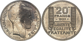 FRANCE
IIIe République (1870-1940). Essai de 20 francs Turin en cupro-nickel, tranche cannelée 1939, Paris.PCGS SP66 (39061855).
Av. REPUBLIQUE FRANÇA...