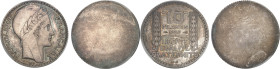 FRANCE
IIIe République (1870-1940). Paire d’essais unifaces de 10 francs Turin, en argent, avers et revers 1929, Paris.PCGS SP64 et SP66 (41297492 et ...