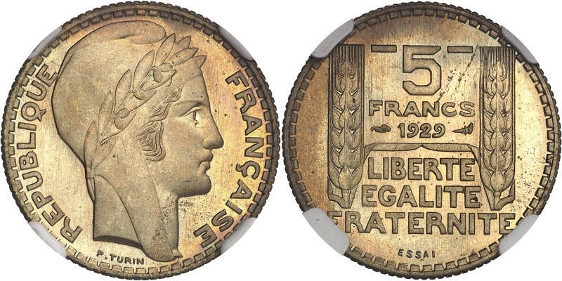 FRANCE
IIIe République (1870-1940). Essai de 5 francs Turin en cupro-aluminium 1...