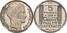 FRANCE
IIIe République (1870-1940). Essai de 5 francs Turin en bronze-nickel (24 MM - 6 GR) 1933, Paris.NGC MS 63 (5790182-023).
Av. REPUBLIQUE FRANÇA...