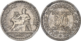 FRANCE
IIIe République (1870-1940). Épreuve de 50 centimes Chambres de commerce, en argent 1922, Paris.NGC UNC DETAILS ENVIRONMENTAL DAMAGE (5790182-0...