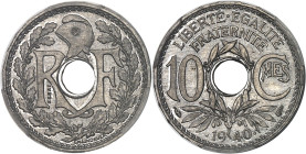 FRANCE
IIIe République (1870-1940). Essai de 10 centimes Lindauer, date avec points, en aluminium 1940, Paris.PCGS SP65 (43134690).
Av. RF autour du t...