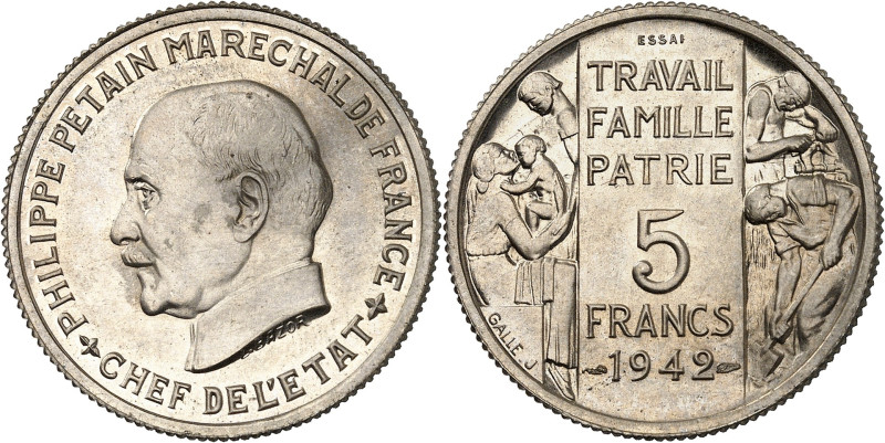 FRANCE
État Français (1940-1944). Essai de 5 francs Pétain grand module, par Ba...