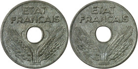 FRANCE
État Français (1940-1944). Essai de frappe, double avers, de VINGT ou de 20 centimes ETAT FRANÇAIS ND (1941), Paris.
Av. ETAT FRANÇAIS. Au-dess...