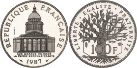 FRANCE
Ve République (1958 à nos jours). Piéfort de 100 francs Panthéon en platine, Flan bruni (PROOF) 1987, Pessac.NGC PF 69 ULTRA CAMEO (5789313-006...