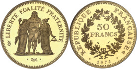 FRANCE
Ve République (1958 à nos jours). Piéfort de 50 francs Hercule, Flan bruni (PROOF) 1974, Paris.PCGS SP66 (45921188).
Av. LIBERTÉ ÉGALITÉ FRATER...